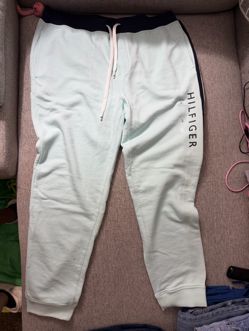 NEW with tags - Tommy Hilfiger Mint Green Joggers with Navy Waistband
